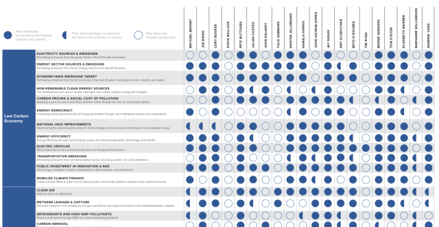 Ausschnitt aus Data For Progress Analyse zu Positionen der Vorwahl-Kandidaten zur Präsidentschaft bei den Demokraten