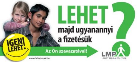 LMP-Wahlplakat mit Romajungen und blondem M&#228;dchen: &#187;Werden wir beide dasselbe Gehalt bekommen? Ja das geht! Mit Ihrer Stimme.&#171;