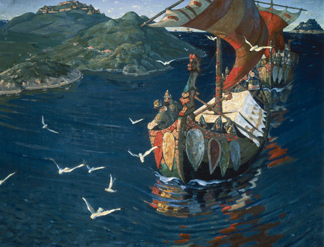 Nikolai Roerich: »Waraeger, Gäste von Übersee«, Öl auf Leinwand, Tretjakow- Galerie Moskau